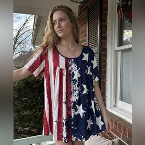 NWT! Cupshe Stars And Stripes, Red, White & Blue Oversized Tee Shirt Sz Large
